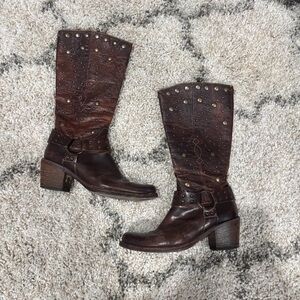 Studded Leather Heeled Boots